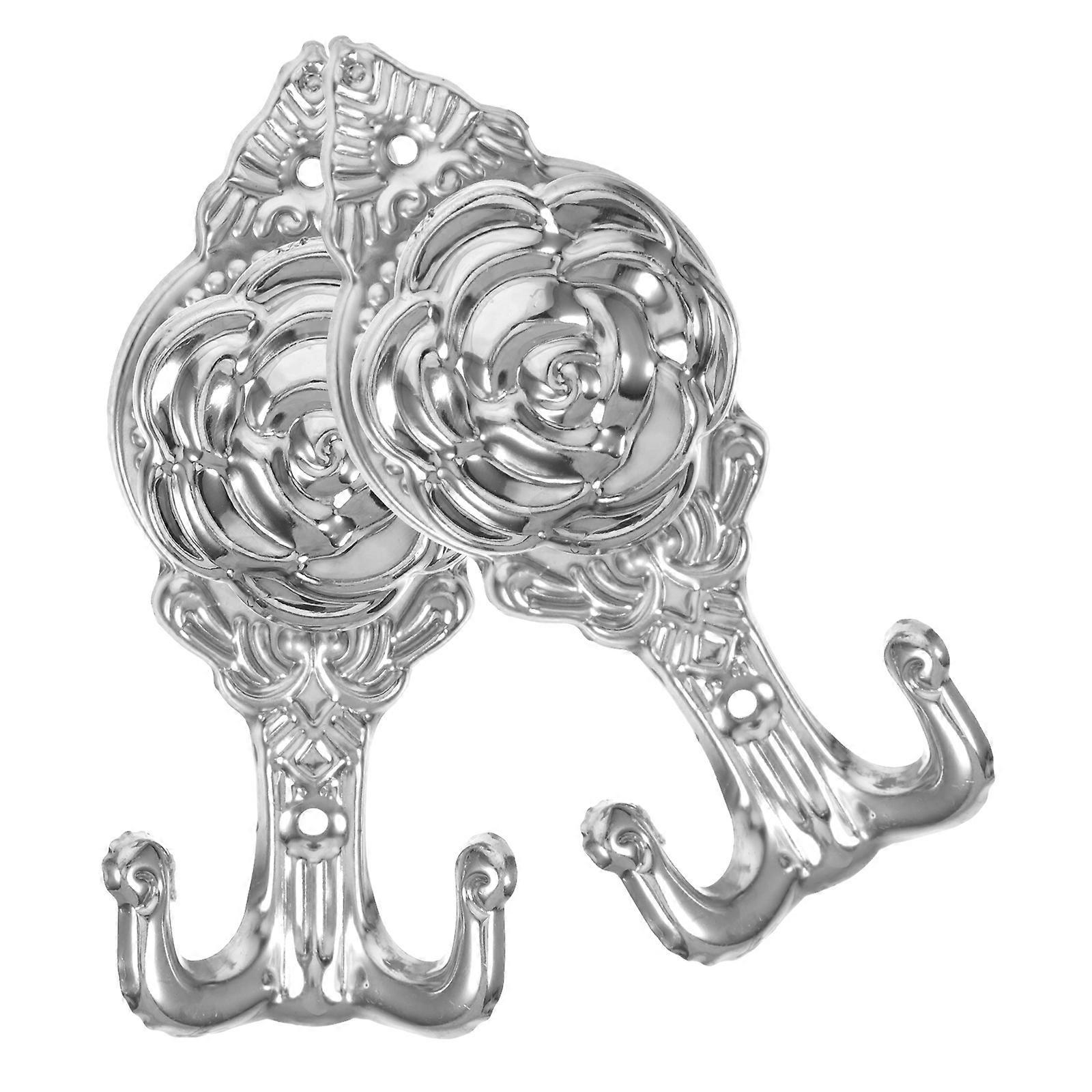 Wall Hooks Rose Shaped Iron Hooks for Hanging Coats 2Pcs Silver Color