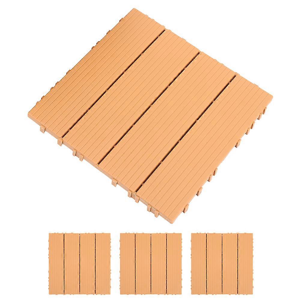 4Pcs Interlocking Deck Tile Outdoor Flooring for Home Use Brown Plastic