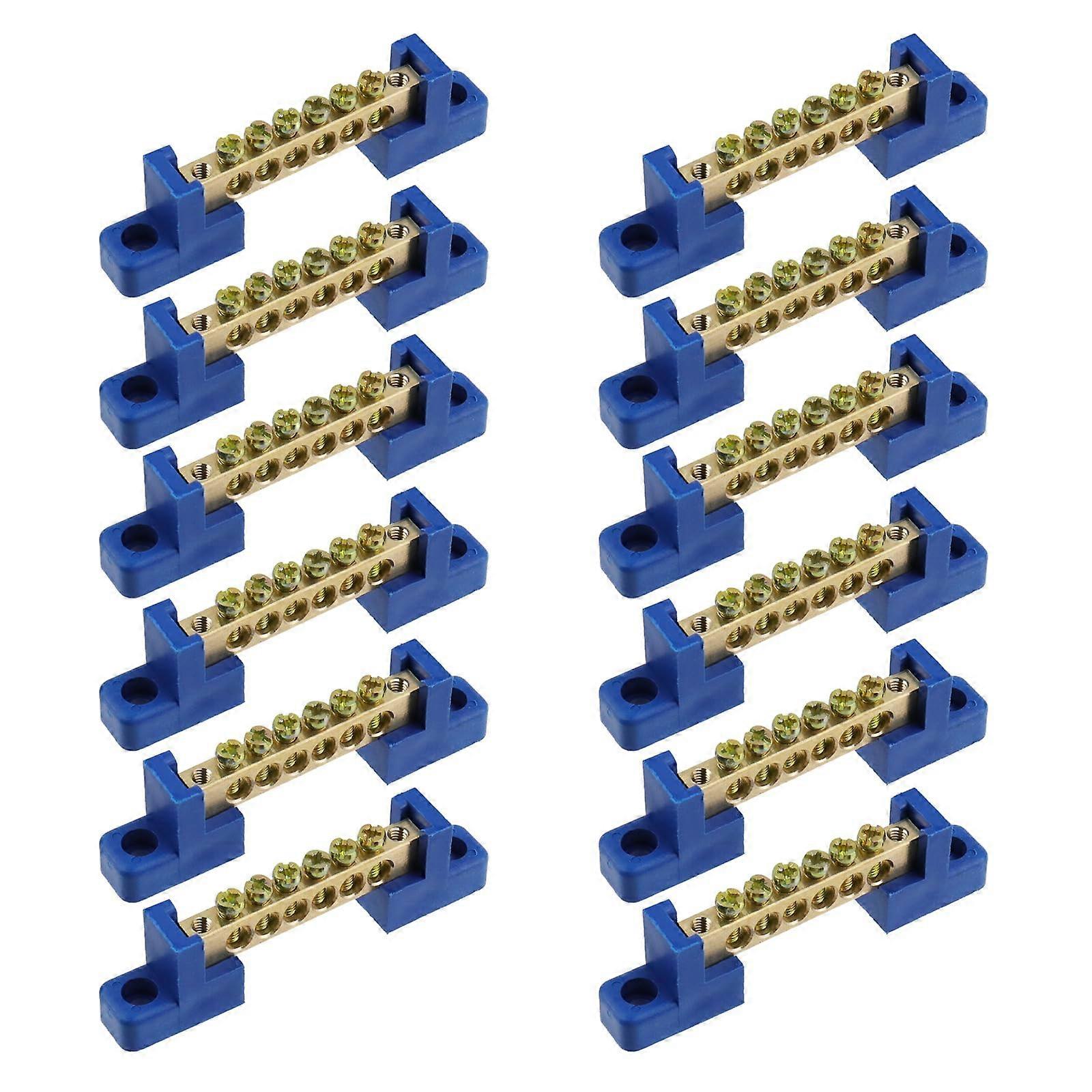 Terminal Bus Bar 6Position Screw Brass Terminal Grounding Strip Blue Terminal Block Pack of 12