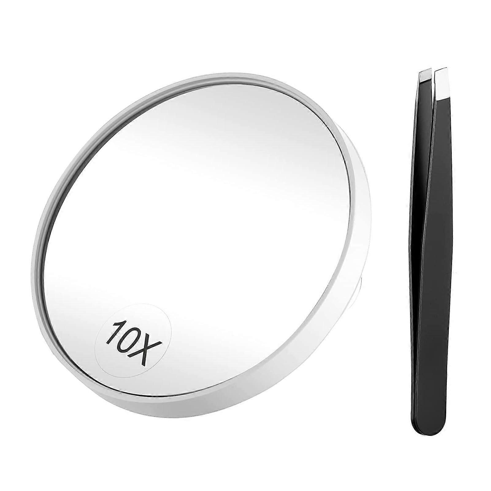 Magnifying Makeup Mirror 10X 20X with Dual Suction Cups, Travel Vanity Mirror and Tweezers Kit White