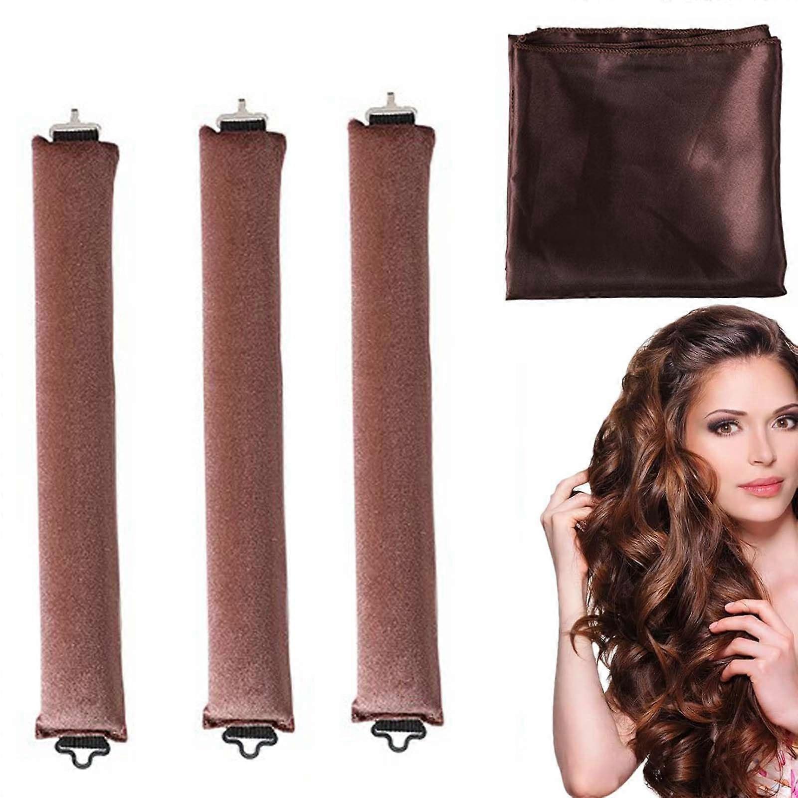 Heatless Hair Curlers Set for Long Hair Overnight with Hooks, Soft Velvet No Heat Rollers Brown