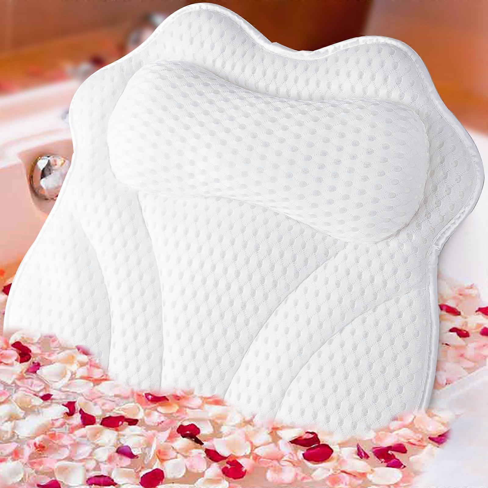 Bath Pillow for Neck and Back Support with 6 Suction Cups, Breathable 4D Mesh, Washable with Bag