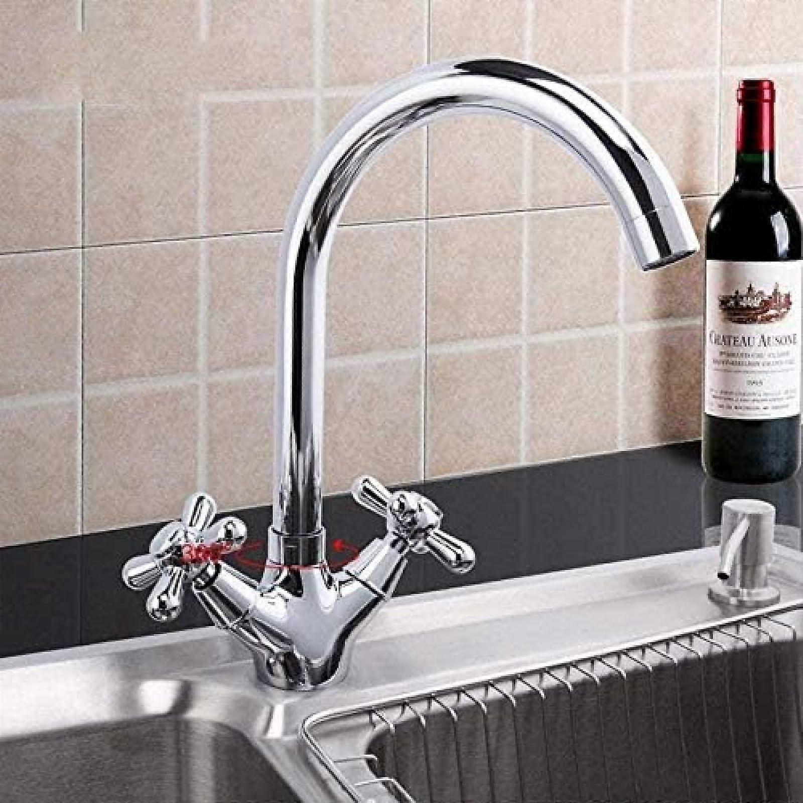 Solid Brass Kitchen Faucet Deck Mounted Double Handle Chrome Finish Splash Water Flow
