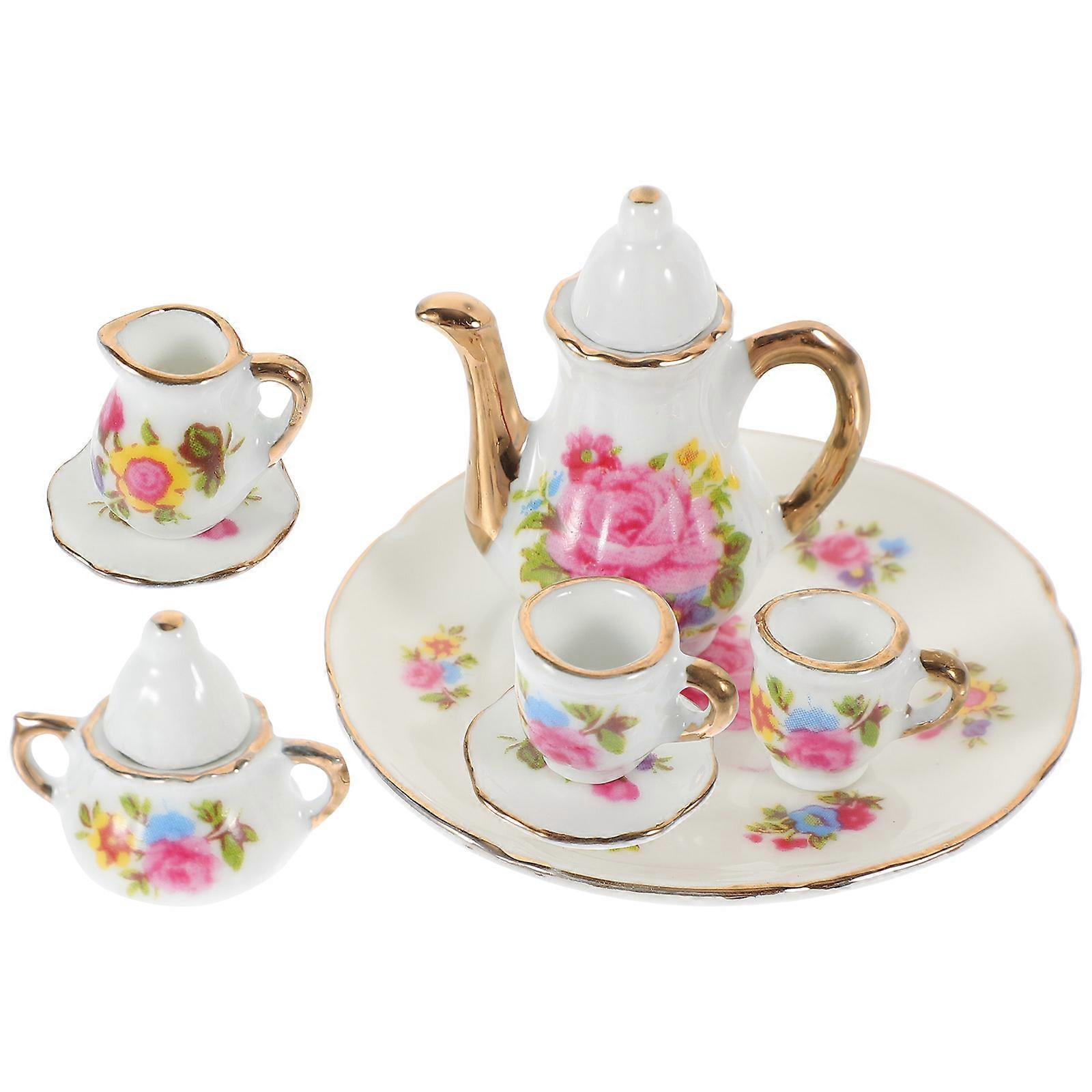 Mini Tea Set Ceramic Miniature Tea Cup for 1Set Mini House Decor