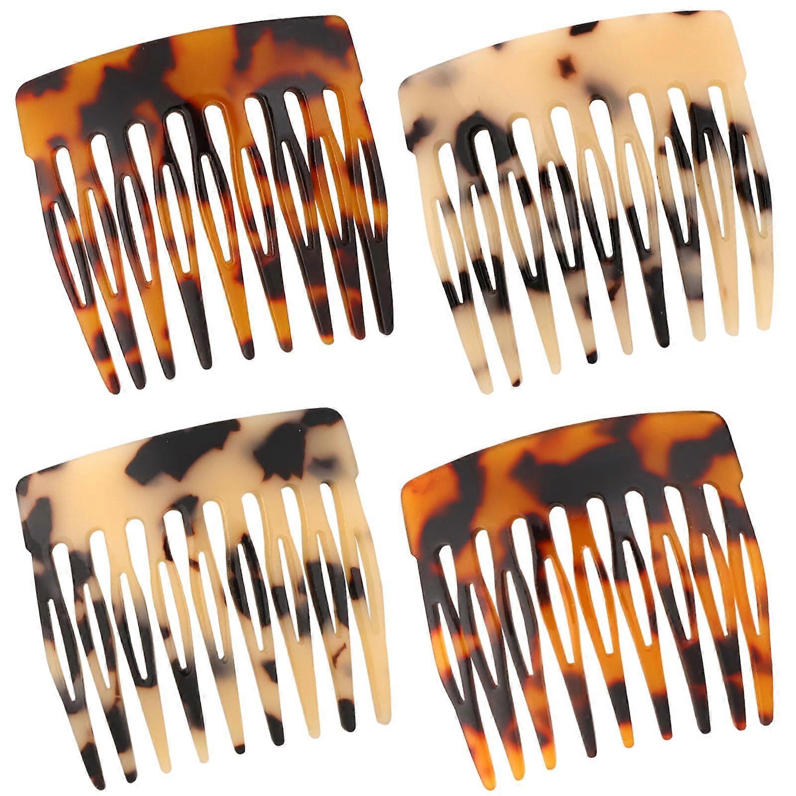 French Hair Side Combs Leopard Print Secure Grip Rounded Teeth for Bun Updo Women Styling