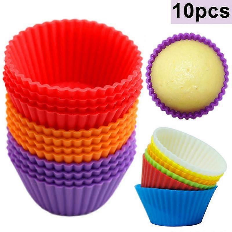 2026 Suitable 10Pcs Round Silicone Cake Muffin Cupcake Mold Maker Reusable Pastry Baking Tool