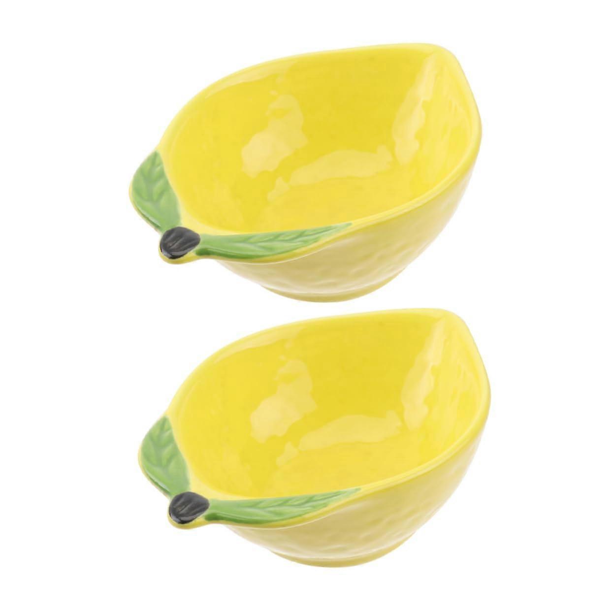 2pcs Lemon Shaped Ceramic Plate for Salad, Dessert and Elegant Kitchen Table Decor