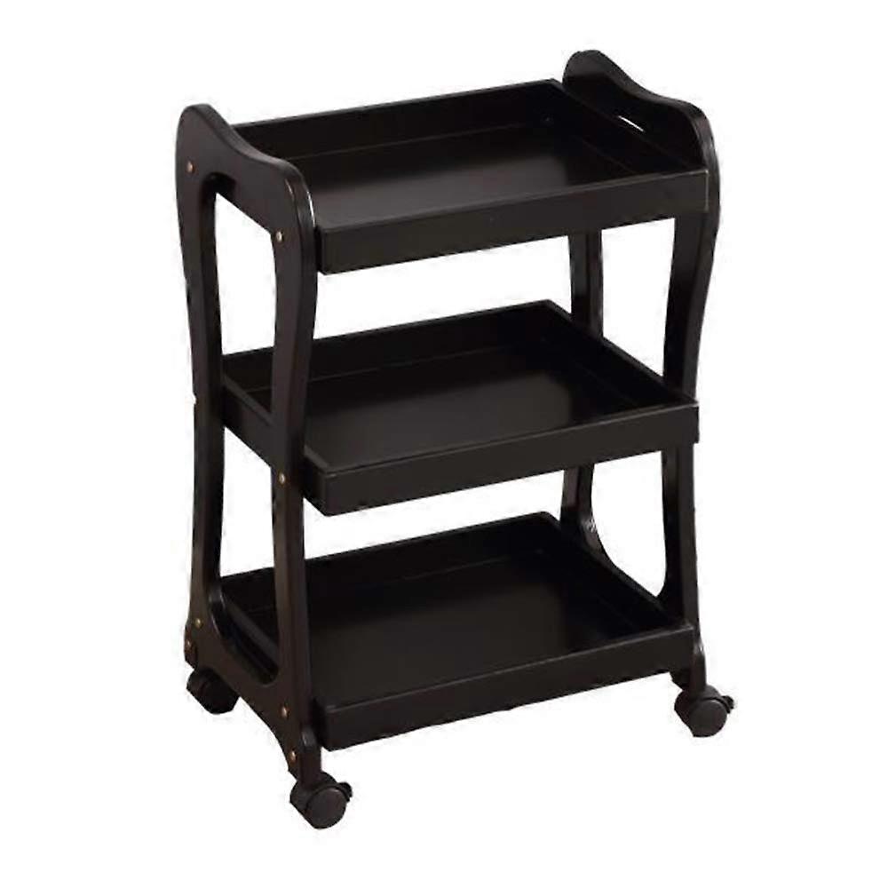 Kitchen Trolley with Lockable Wheels, 3Tier Wooden Serving Cart for Kitchen Storage