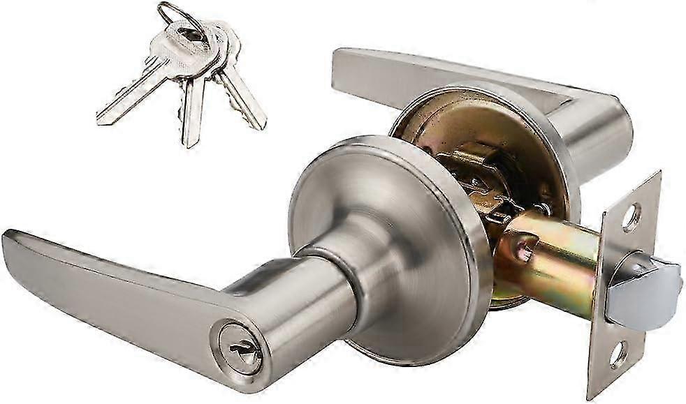 Lever Keyed Entry Door Handle Lock, Universal Hardware, Brushed Nickel Finish