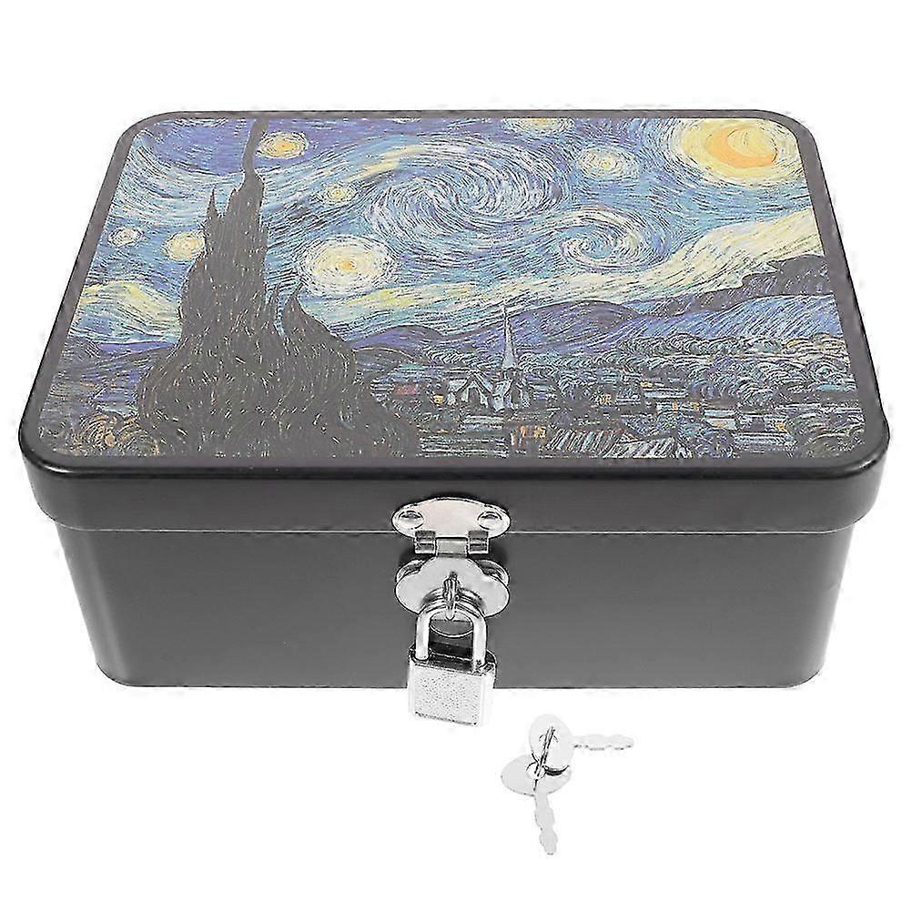 Tin Metal Storage Box with Lock for Candy Storage Artistic Pattern