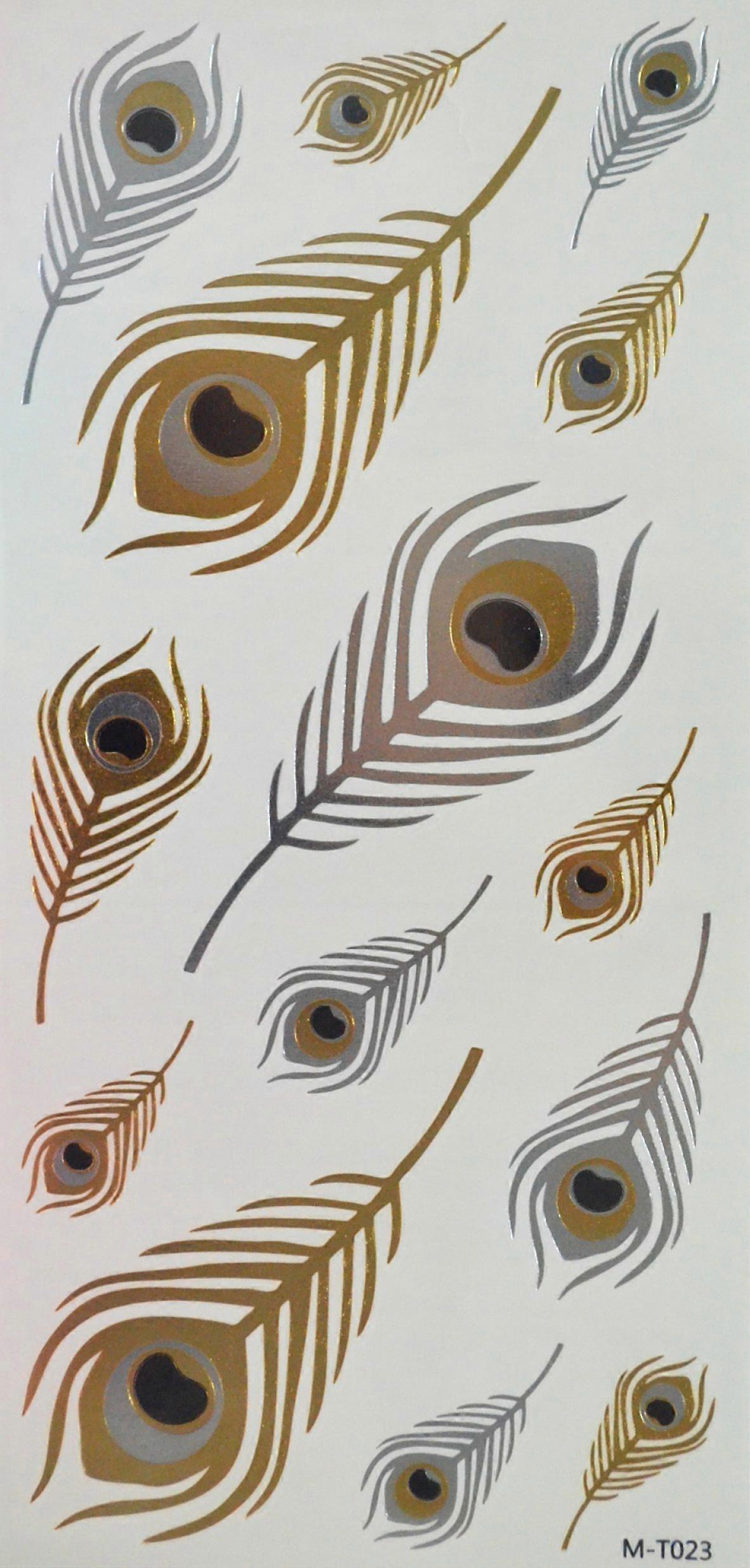 Metallic Feather Temporary Tattoos Gold Silver Black Sheet Durable Finish Event Ready Designs