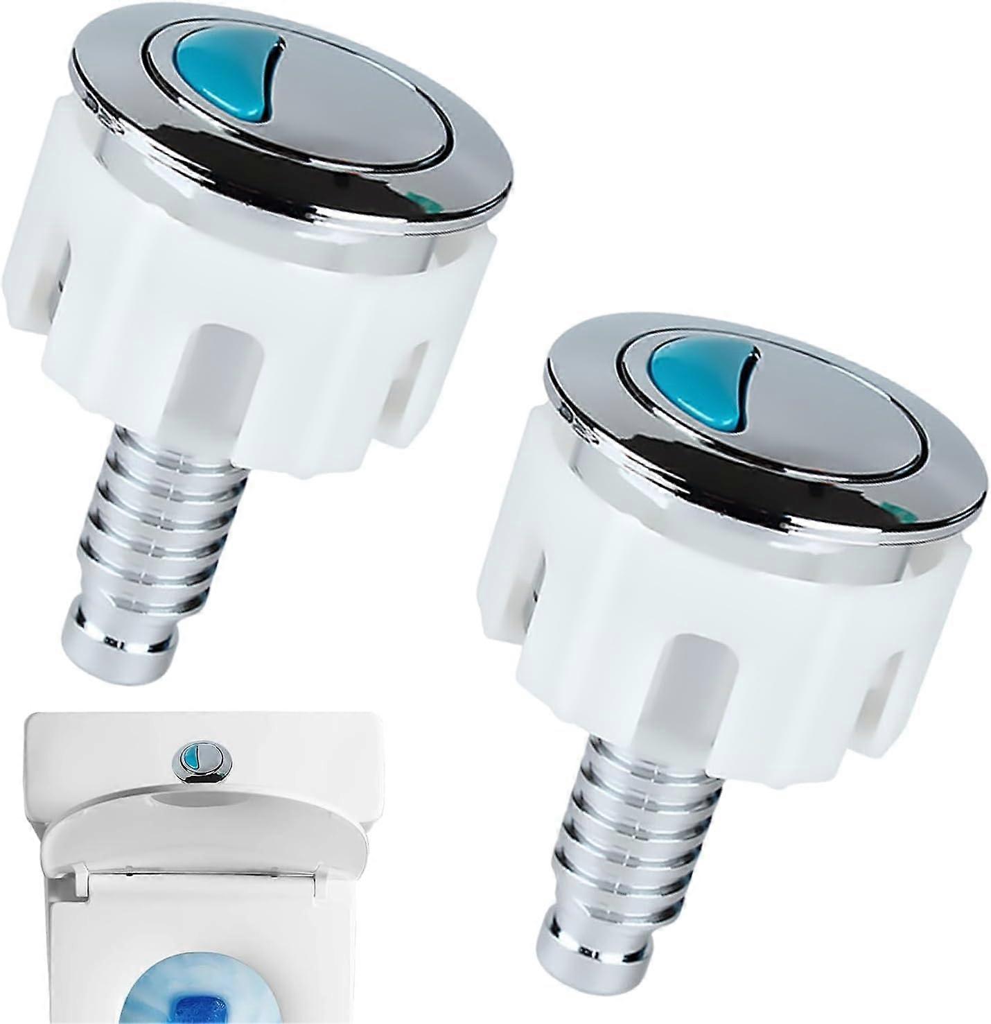 2pcs Universal Dual Flush Toilet Flush Button Chrome Round Replacement for Cistern Lid