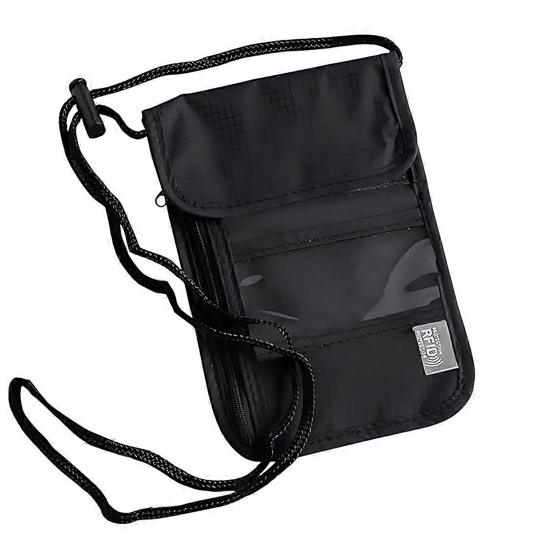 Travel Document Holder RFID Passport Wallet Waterproof Neck Pouch with Adjustable Shoulder Strap