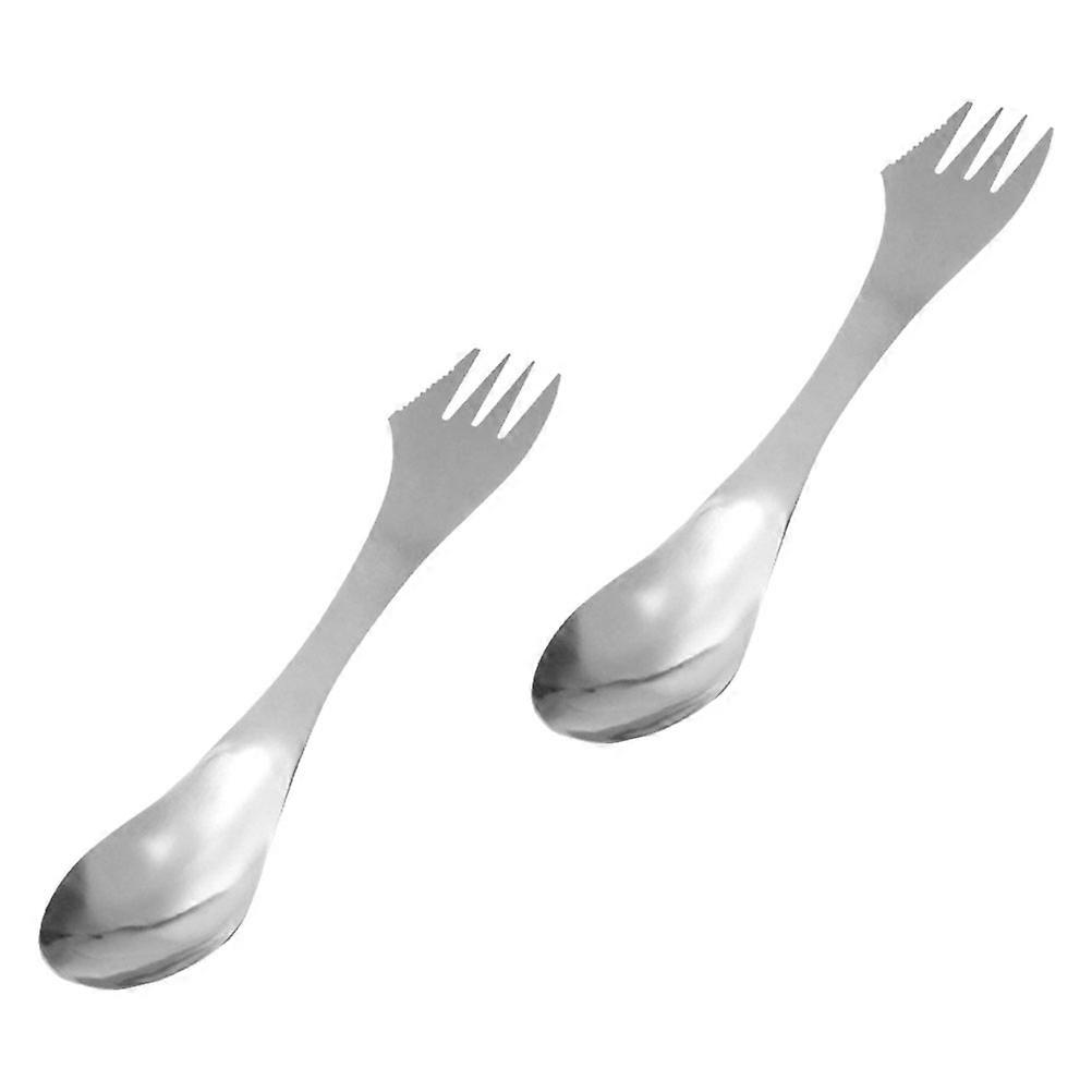 Portable Spoon Three-Purpose Spoon for Home Use 2Pcs Silver Tableware