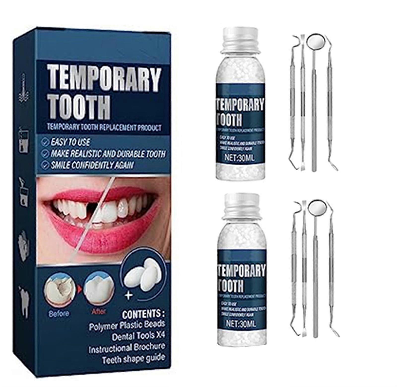 Temporary Tooth Replacement Kit with Dental Tools for Broken or Missing Teeth, 2PCS