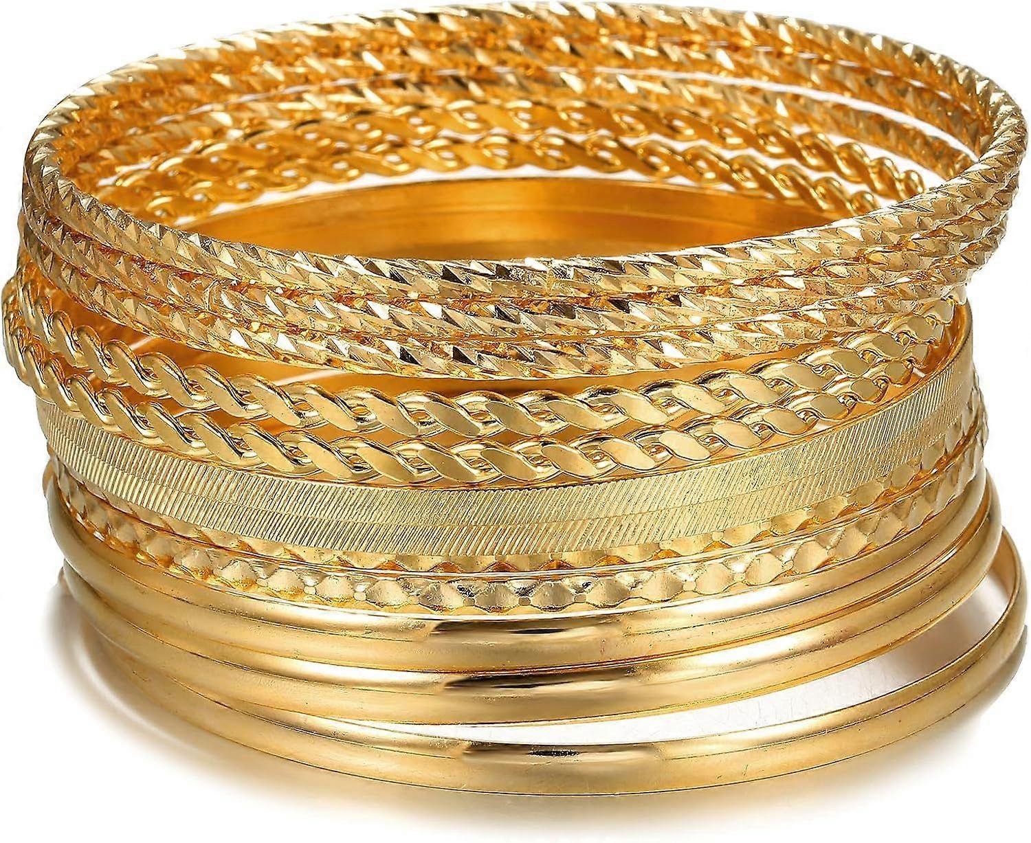 Gold Bangles for Women, 12 Pcs Boho Stackable Bracelets Multi Layer Textured