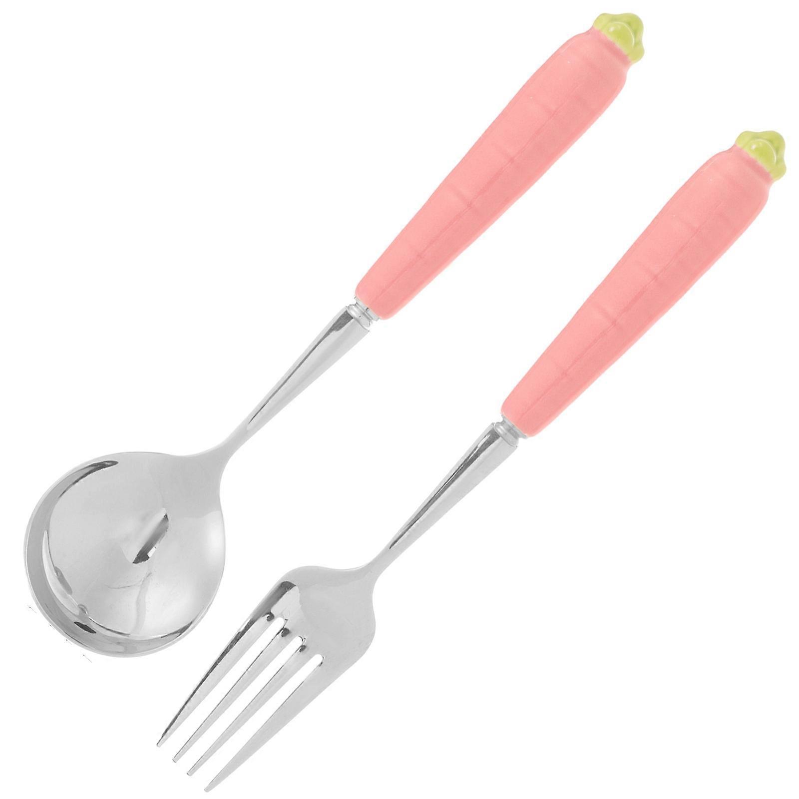 Children Flatware Easter Fork Spoon Cartoon Carrot Design 2Pcs Set