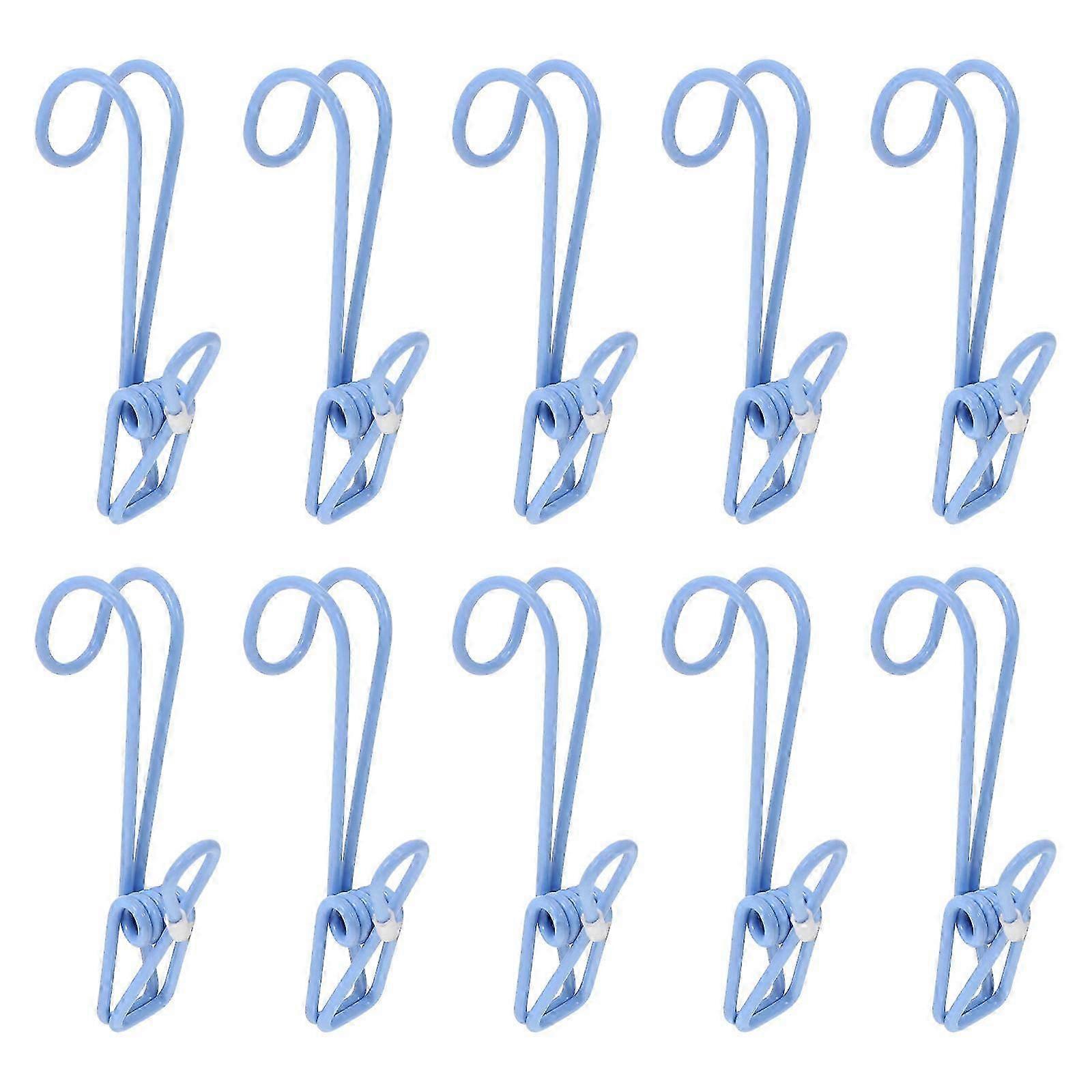 Blue Plastic-Coated Clip Multi-Function Clothes Pin for Home Use 10Pcs