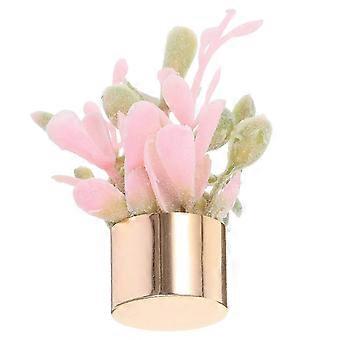 Planta suculenta artificial em miniatura para decoração, em vaso rosa.