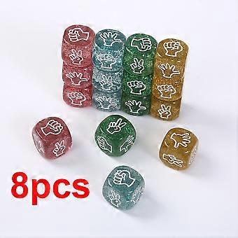 Rock Paper Scissors Dice, Set of 8 Glittery Rounded Hexagonal Dice for Party Games, Bar Fun, Birthday Christmas Gifts