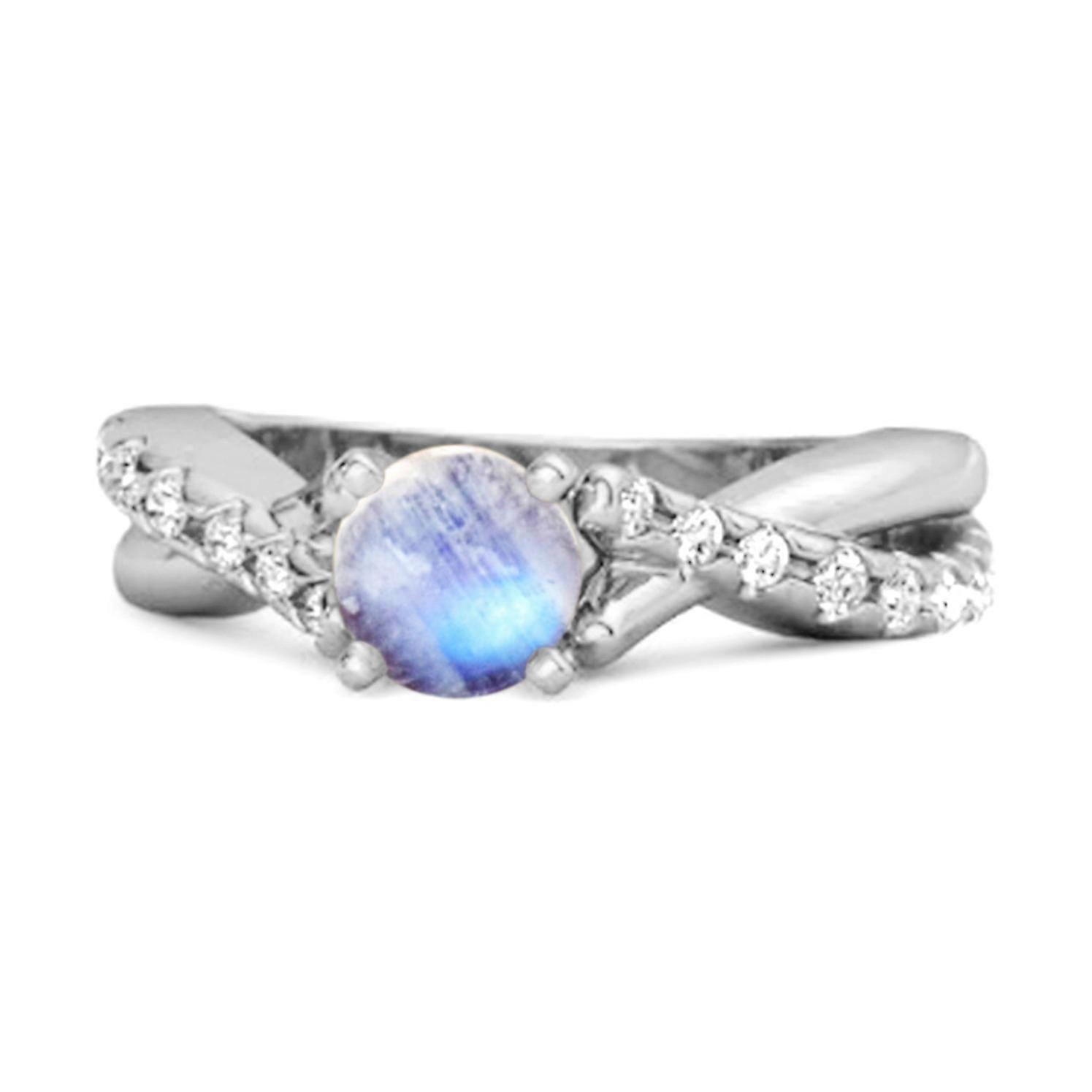 Moonstone Crisscross Stackable Ring - 925 Sterling Silver
