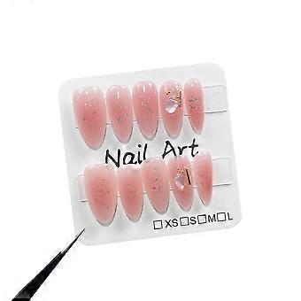 Handgemaakte roze nude amandelvormige plaknagels, herbruikbaar, klein formaat, glanzende salonkwaliteit