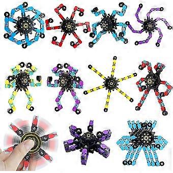 Conjunto de 10 Spinners Transformáveis, Brinquedos Anti-Stress para Adultos, Robô de Corrente Transformável para Dedos, Spinners Mecânicos para Alívio do Estresse.