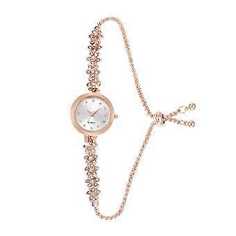 Jikaix - Reloj de pulsera con diamantes de imitación para mujer, correa ajustable de perlas de imitación, esfera redonda, reloj de pulsera de cuarzo para mujer, accesorio de joyería de moda para vestir formal e informal