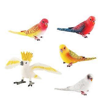 5Pcs Realistic Parrot Figures, Hand-Painted PVC Budgie & Cockatoo Bird Figurines, Vibrant Toy Decorations for Kids, Home Decor, Educational Toys for L