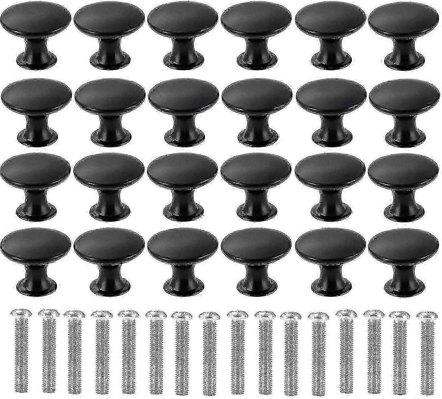 ZWS-24pcs Round Cabinet Knobs, 30mm Matted Black Mushroom Drawer Knobs Door Pull