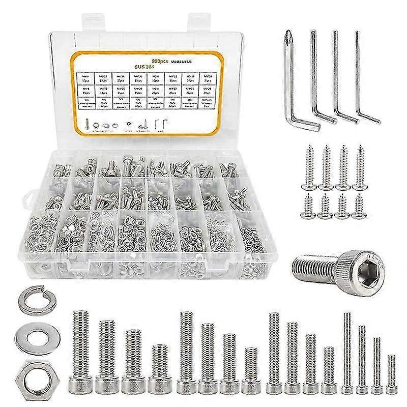 890Pcs M3-M6 Socket Head Cap Screws Hex Head Screws Assortment Set