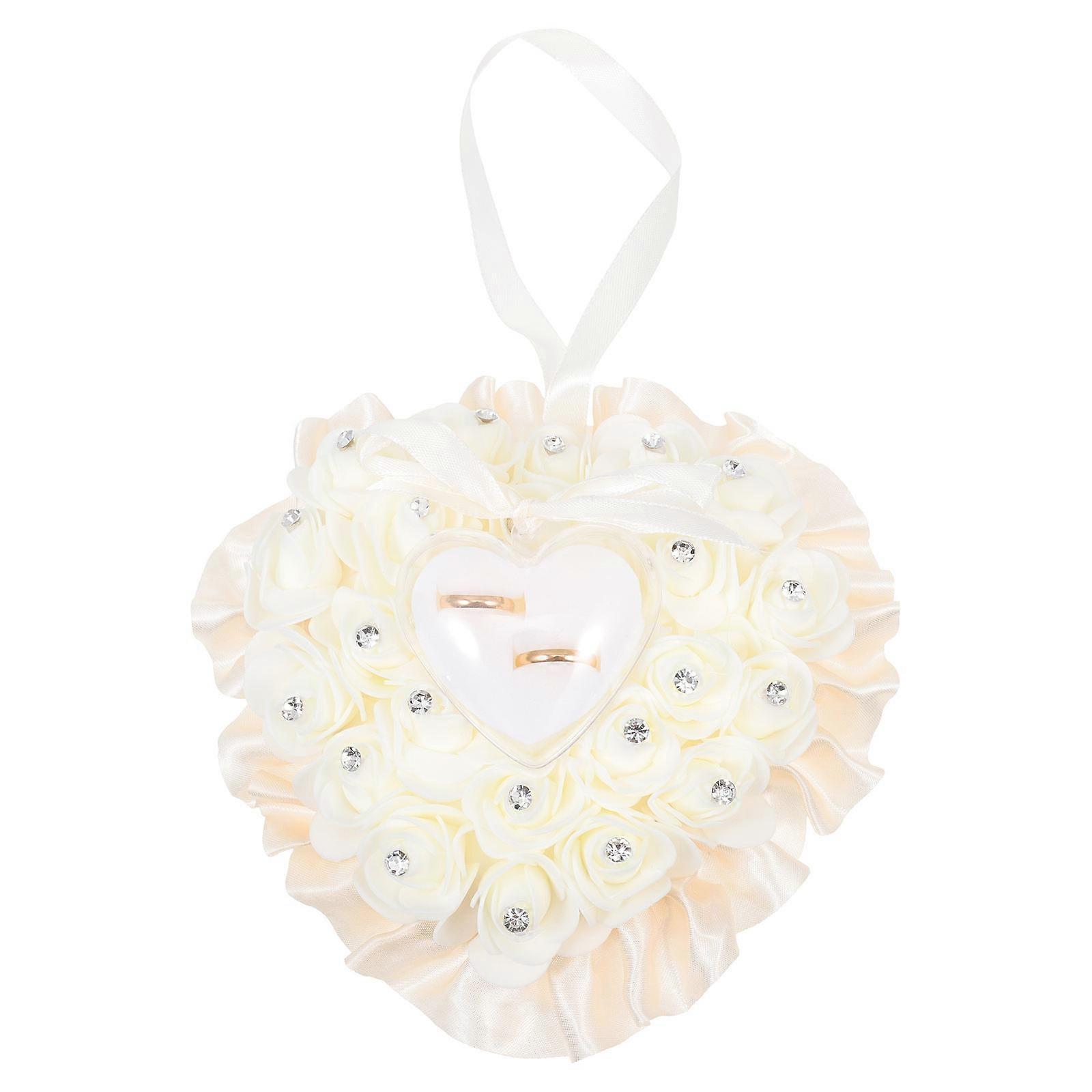 Wedding Heart Rose Flower Ring Box Ring Storage Case Ring Pillow for Wedding