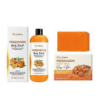 Persimmon Duschgel + Persimmon Seifenstück-Set zur Kontrolle von Körpergerüchen, reinigende desodorierende Körperseife zur Beseitigung von Gerüchen, zur Aufhellung der Haut