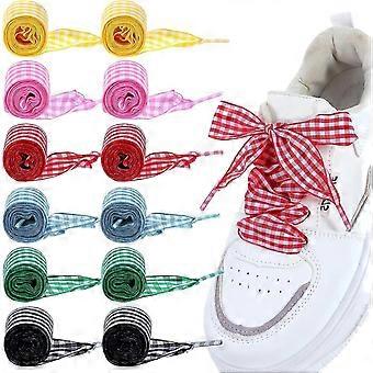 6 Paar Satin-Schnürsenkel für Sneaker, farbige Vichy-Karo-Schnürsenkel für flache Damenschuhe, niedliche und lustige Ballett-Schnürsenkel, Taschenverzierung (6 Farben)