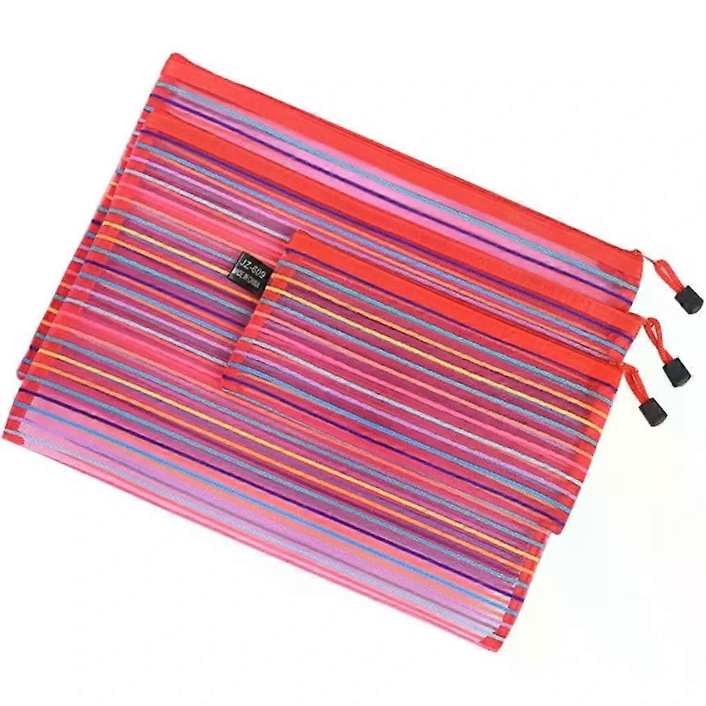 3pcs Nylon Mesh Zipper File Bag Document Organizer