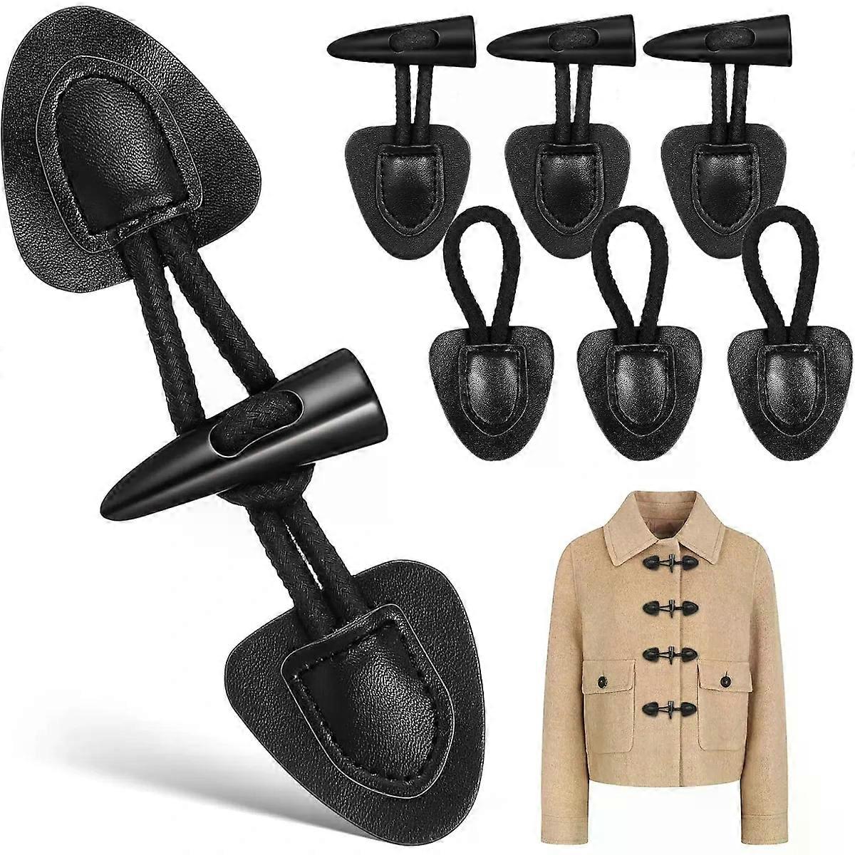 Black Horn Toggle Buttons 4 Pairs for Jackets and Windbreakers