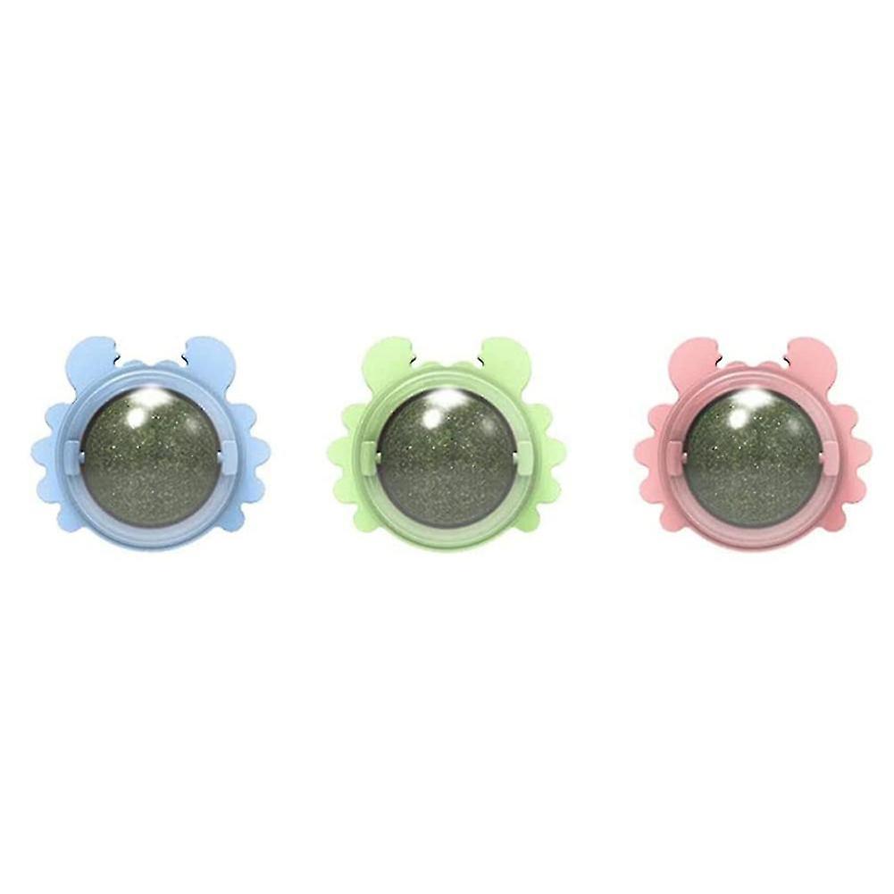 3pcs Catnip Wall Ball Jouets Comestible Lécher Jouet Mâcher Jouet Dents Nettoyage Morsure Jouet Rotatif Intérieur Jouet