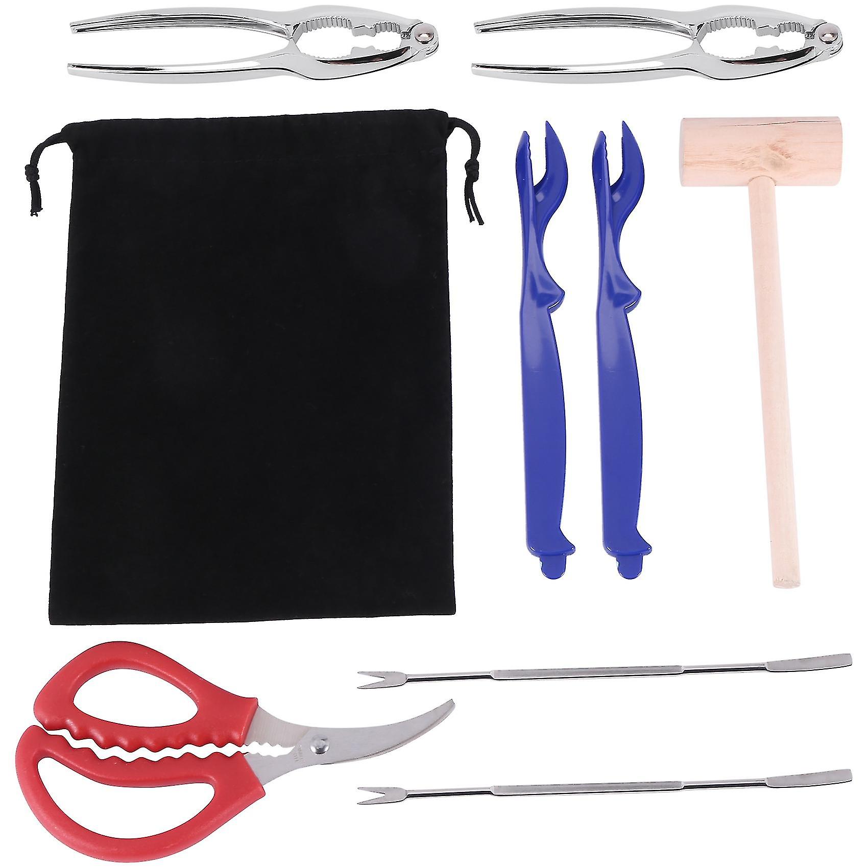 8 Pcs Seafood Tools Set,includes 2 Crab Crackers,2 Lobster Shells, 2 Crab Leg Forks,1 Crab Mallet A