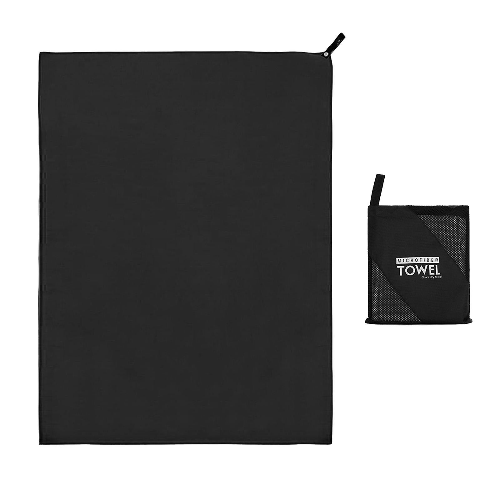 Microfiber Towel Foldable Compact 3 Sizes for Hiking Outdoor black 76x152cm