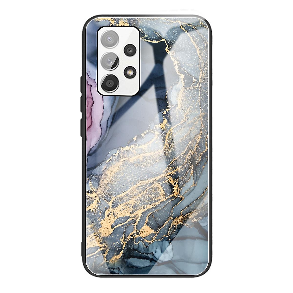 For Samsung Galaxy A33 5G Pattern Printing Soft TPU Bumper Frame Tempered Glass Back Cover