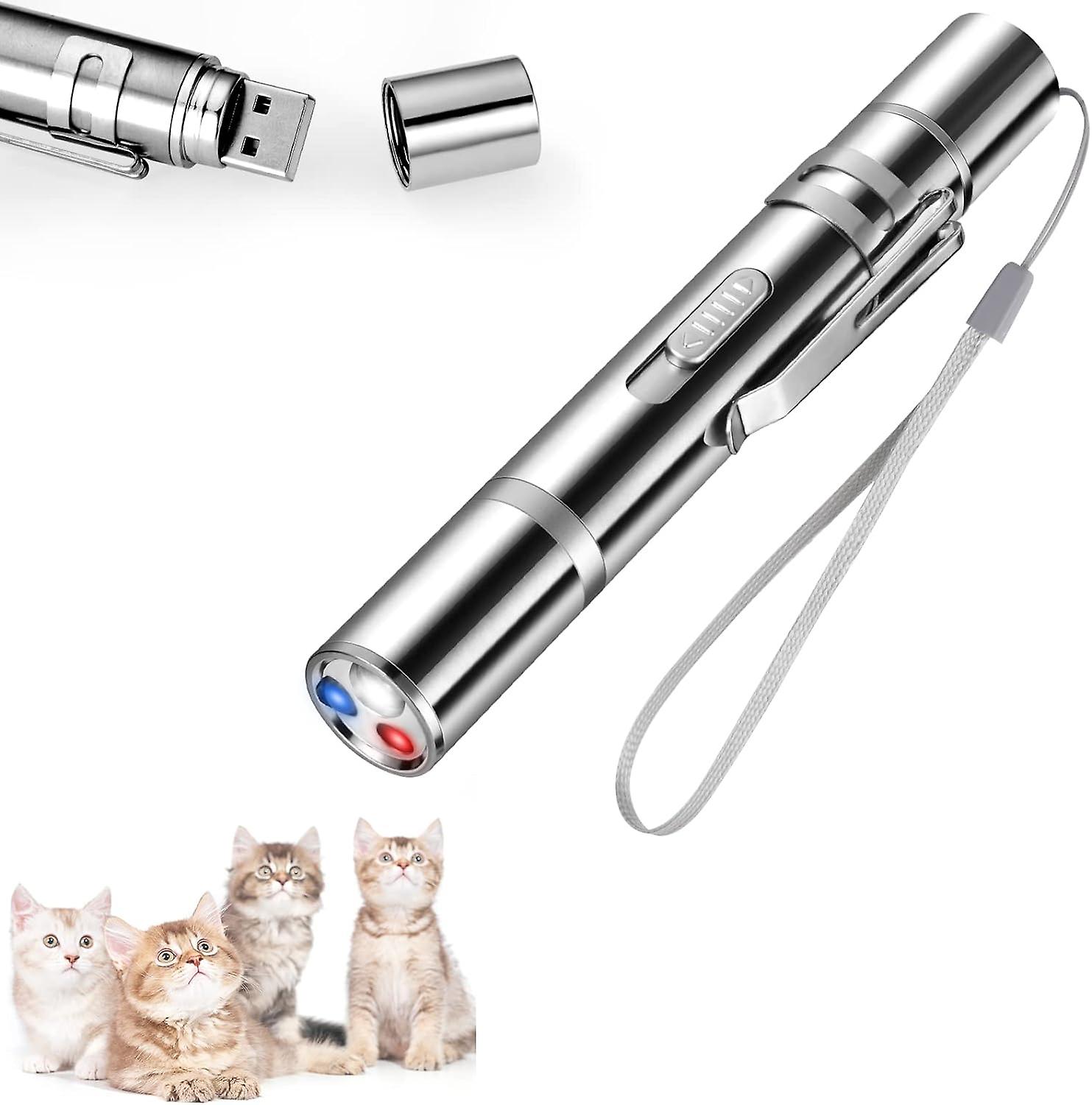 Cat Pointer, 1pcs Interactive Led Cat Toy 7 In 1 Function (flashlight + 5 Adjustable Pattern + Uv Light), Usb Rechargeable Red Led Luminous Toy For Ca