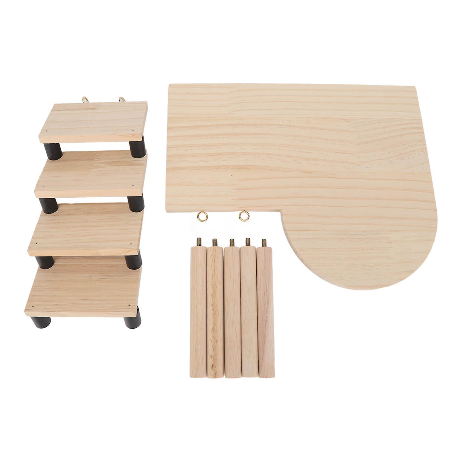 Hamster Wooden Platform with Stairs Ladder for Small Pets, Natural Wood Exercise Ramp for Guinea Pigs Dwarf Hamsters Mice