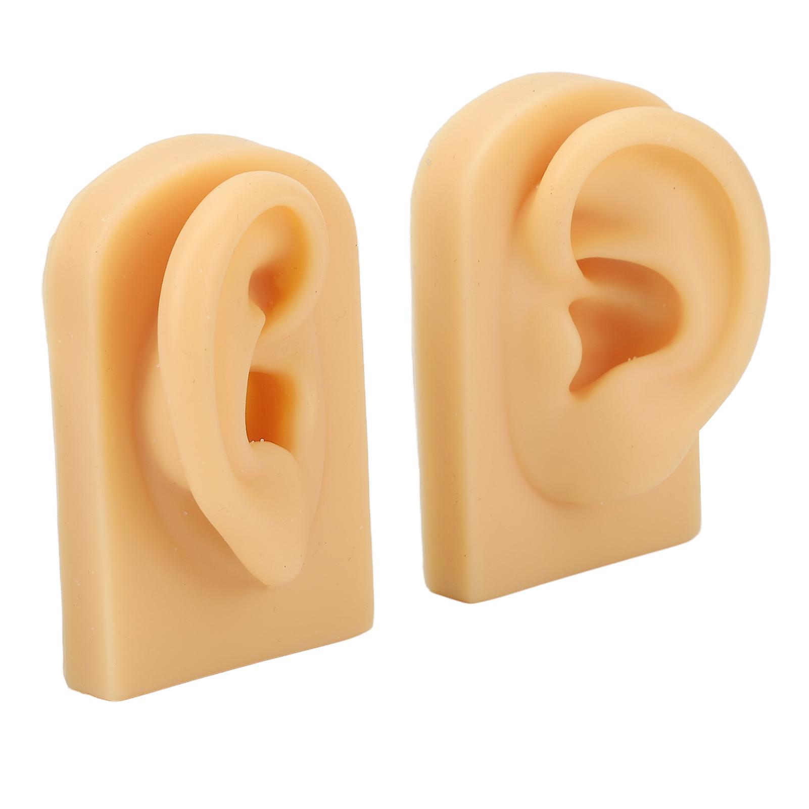 1 Pair Silicone Ear Model Light Skin Color Piercing Practice 3D Ear Model for Acupuncture Training Display 