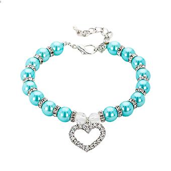 Veeki Dog Pearl Collars and Rhinestones Dog Collar Set, Pet Cat Pearl Necklace Full Diamond Bling Adjustable Dog Collar for Small Girls Cats Puppy Nec