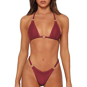Sexy Bikinis for Women 2 Piece Bikini Spaghetti Strap Swimsuits Solid Color Bathing Swimwear Triangle Bathing Suit red
