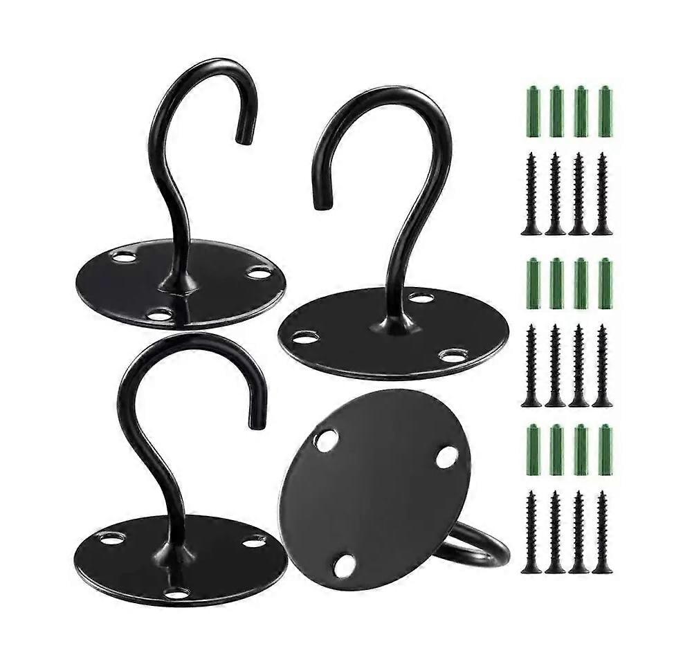 Ironwork single hook wall hook iron hook ceiling hook balcony flower basket hook three-hole hook wire hook cabinet hook black 4 PCS