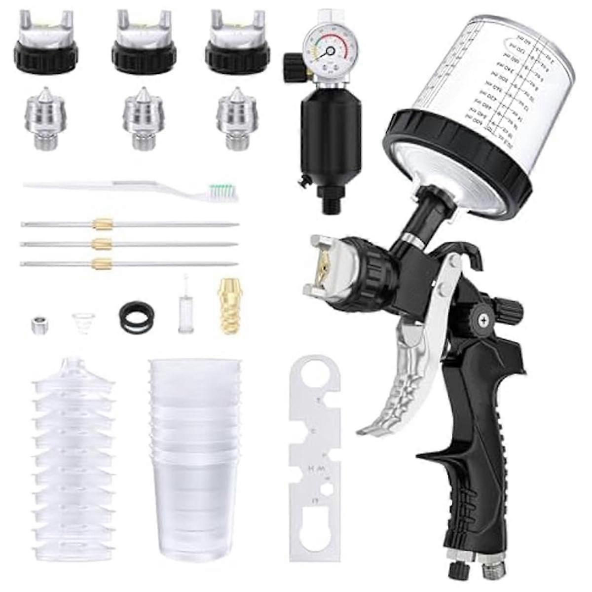 HVLP Air Sprayer Paint with 1.4/1.7/2mm Nozzles&Air Compressor Regulator,Air Sprayer Paint W/10pcs 600cc Mixing Cup