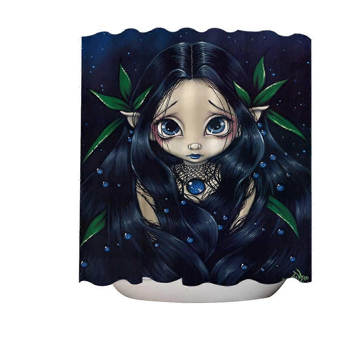 可爱是夜黑乌鸦头发精灵仙女浴帘