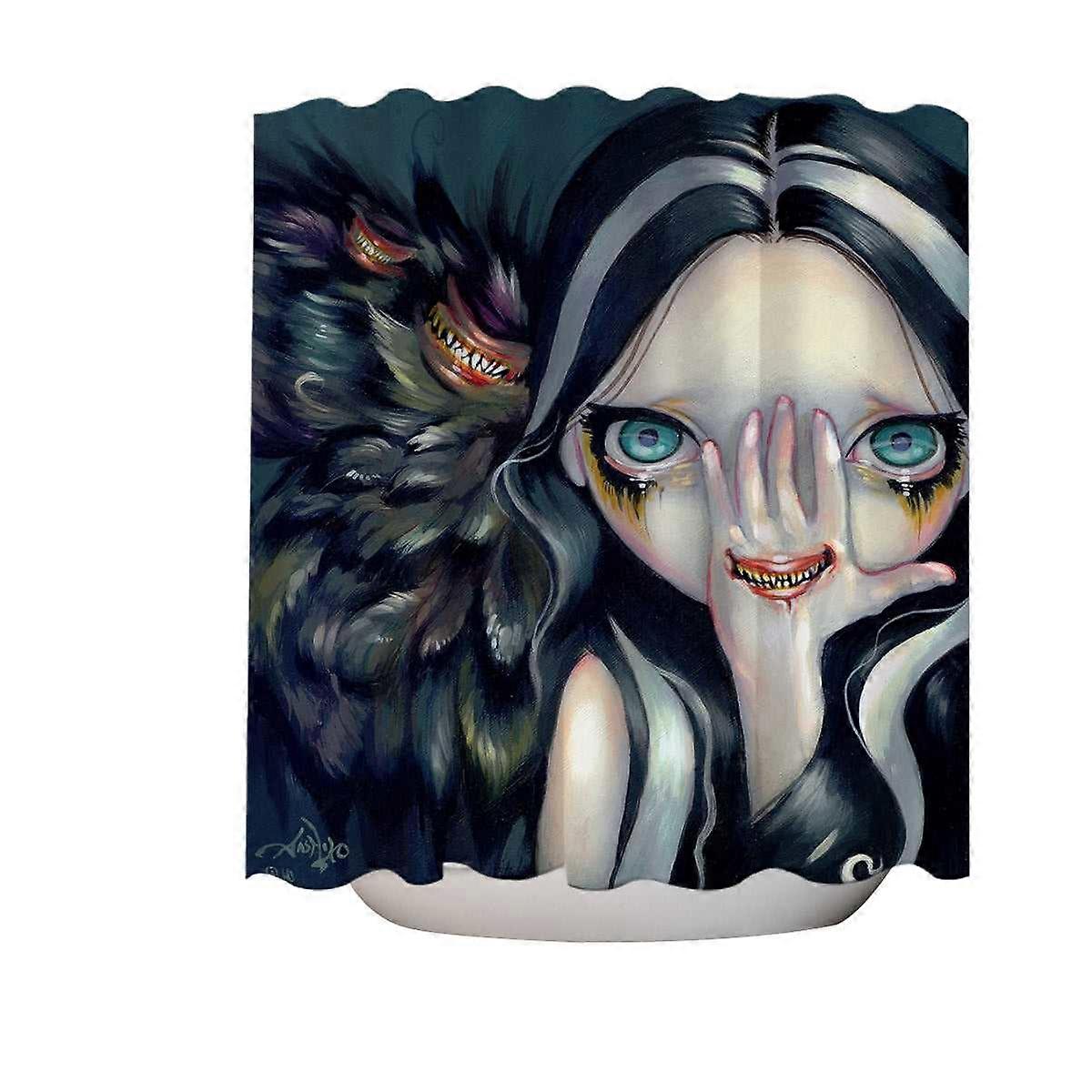 Scary Gothic Art Speak No Evil Yokai Demon Girl Shower Curtain