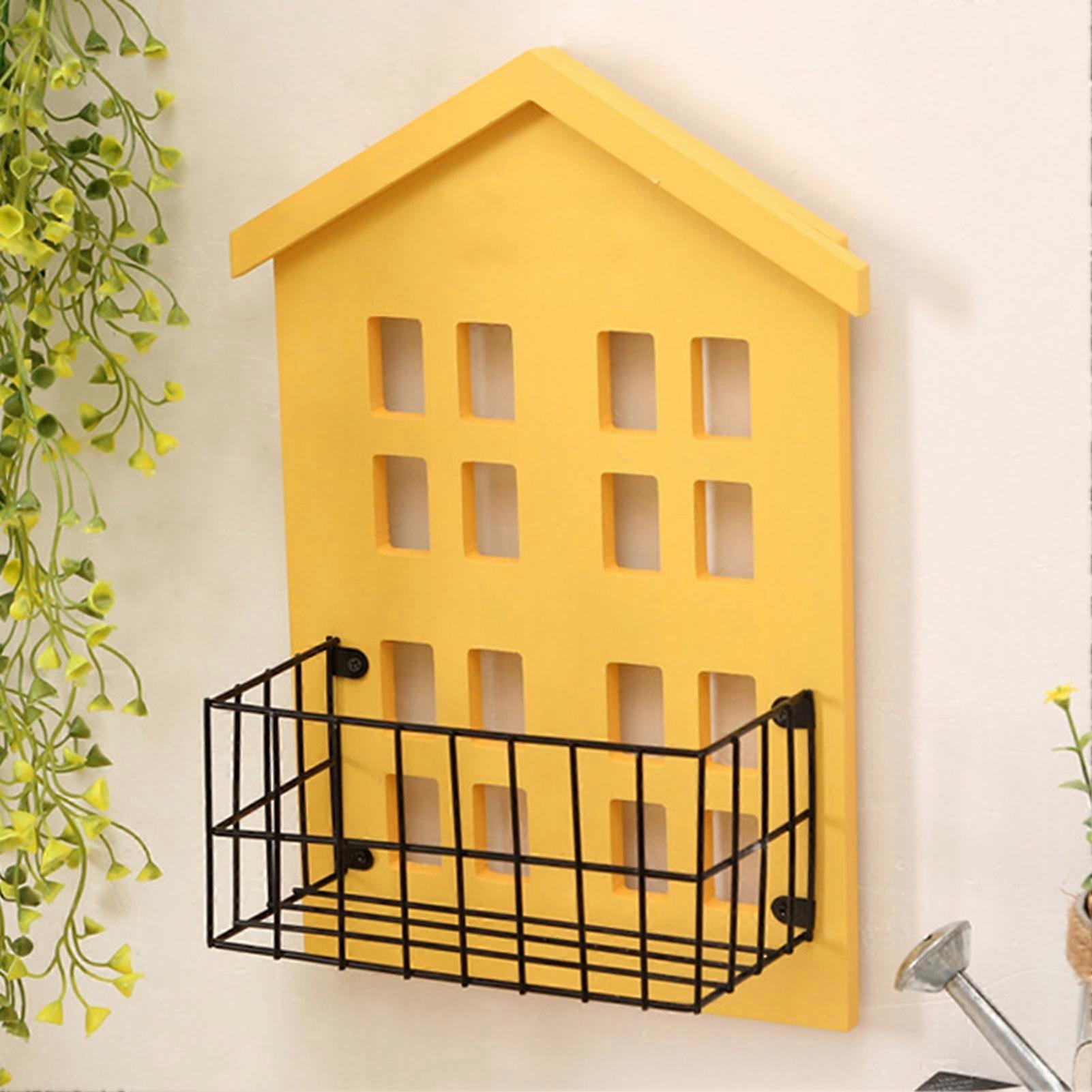 Väggförvaringshyllor Handgjorda trähus Form Väggmonterad hylla för sovrum vardagsrum Gul